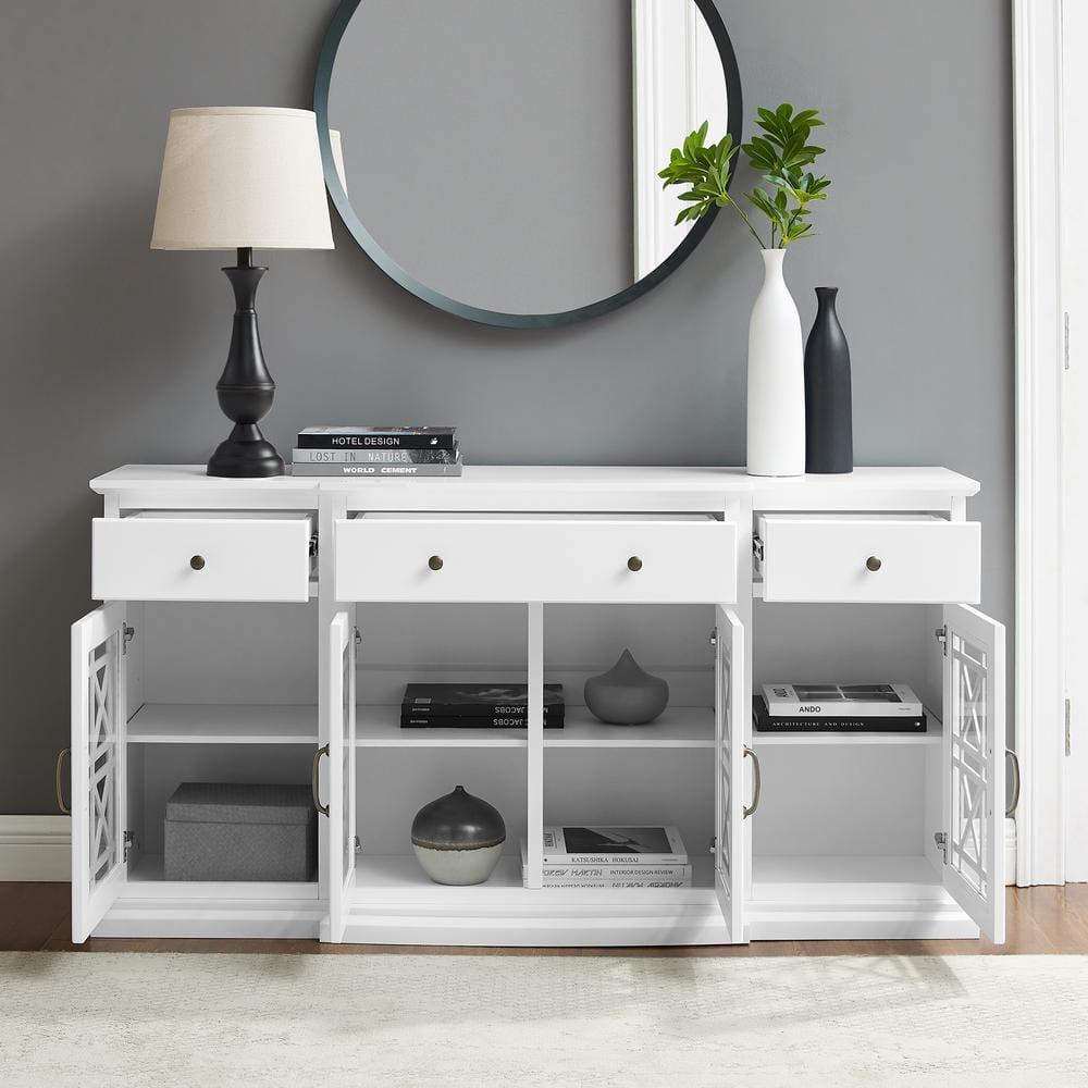 Walker Edison Traditional Fretwork TV Stand, White