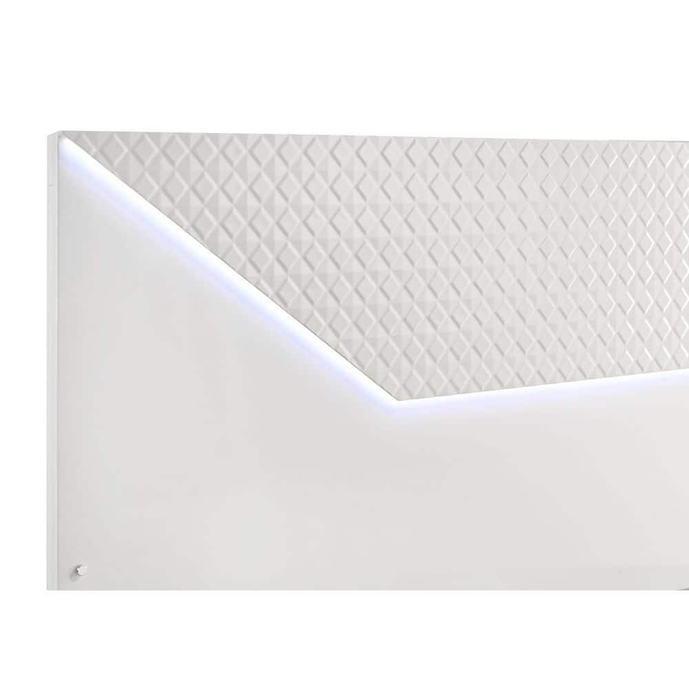 Coaster Ives LED Headboard Wood Queen Panel Bed White High Gloss