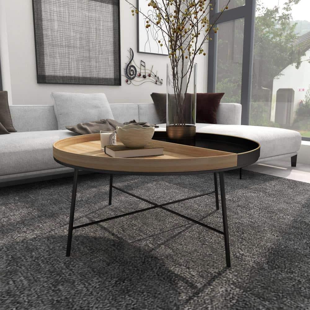 DecMode 38" x 18" Black Metal Split Coffee Table, 1-Piece