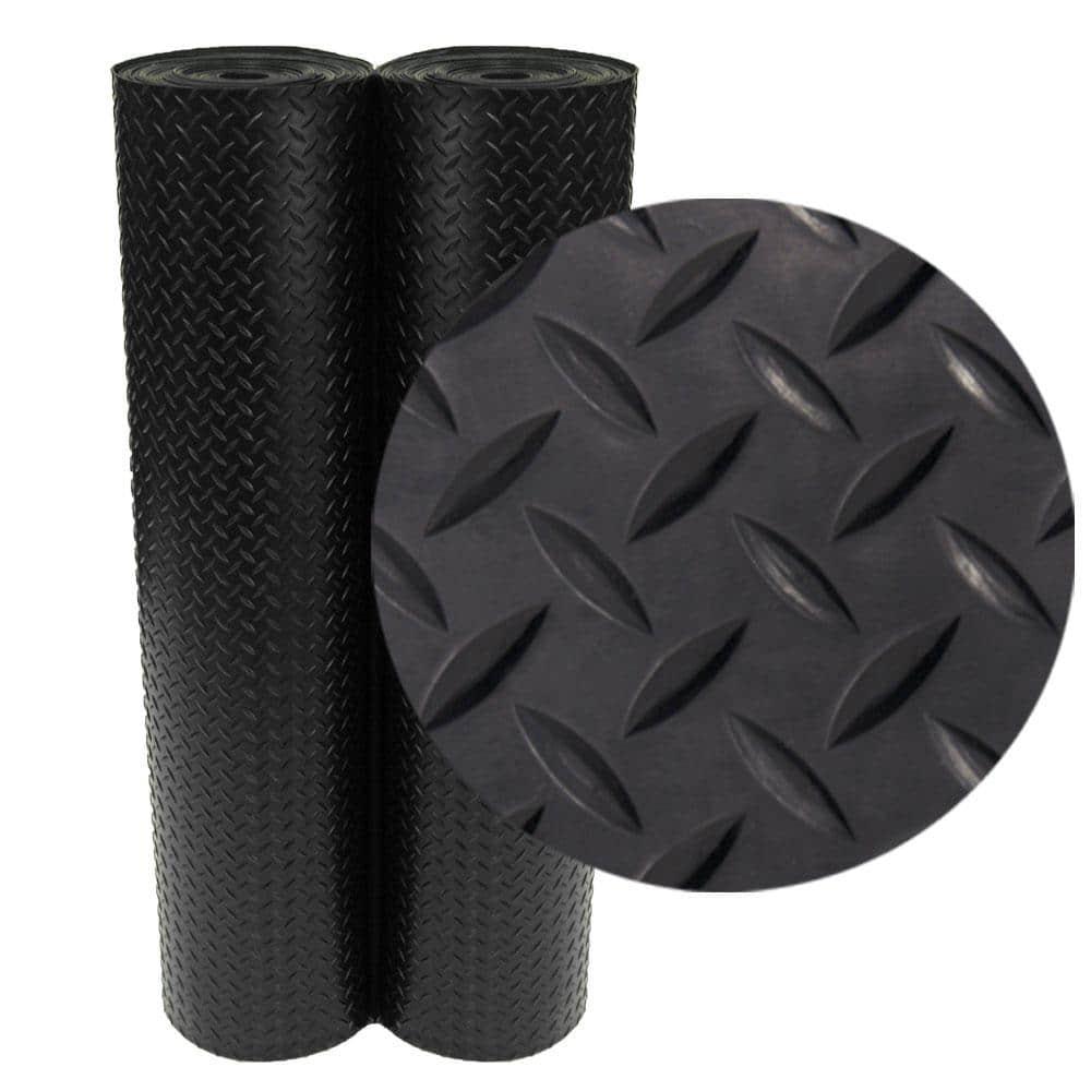 Rubber-Cal, Inc. Rubber-Cal "Diamond-Plate" Rubber Flooring Rolls Rubber-Cal, Inc. 48'' W x 24'' L Garage Flooring in Black