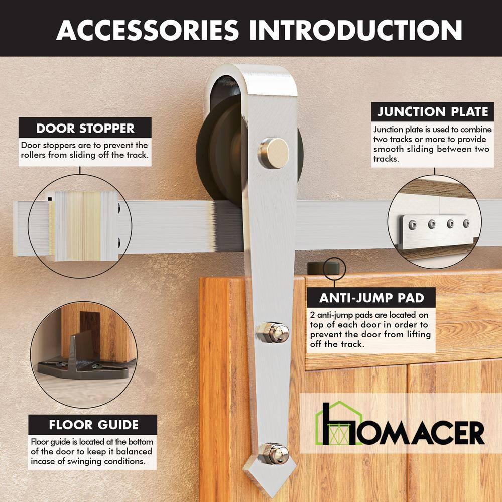 Homacer Brushed Nickel Sliding Barn Door Hardware Kit, for Two/Double Doors, 7ft Long Flat Track, Arrow Design Roller, Heavy Duty, for Interior & Exterior Use