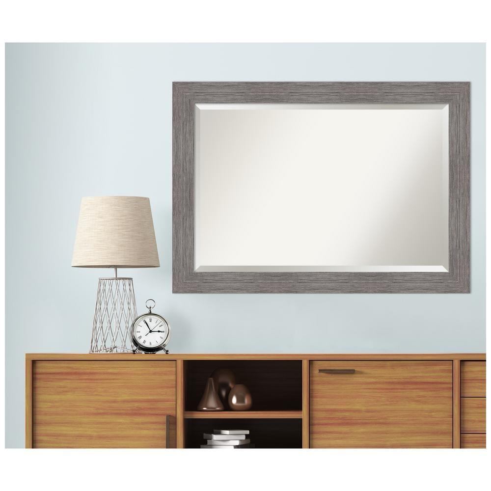 Pinstripe Plank Grey Rectangular Vanity Wall Mirror 42"x30"