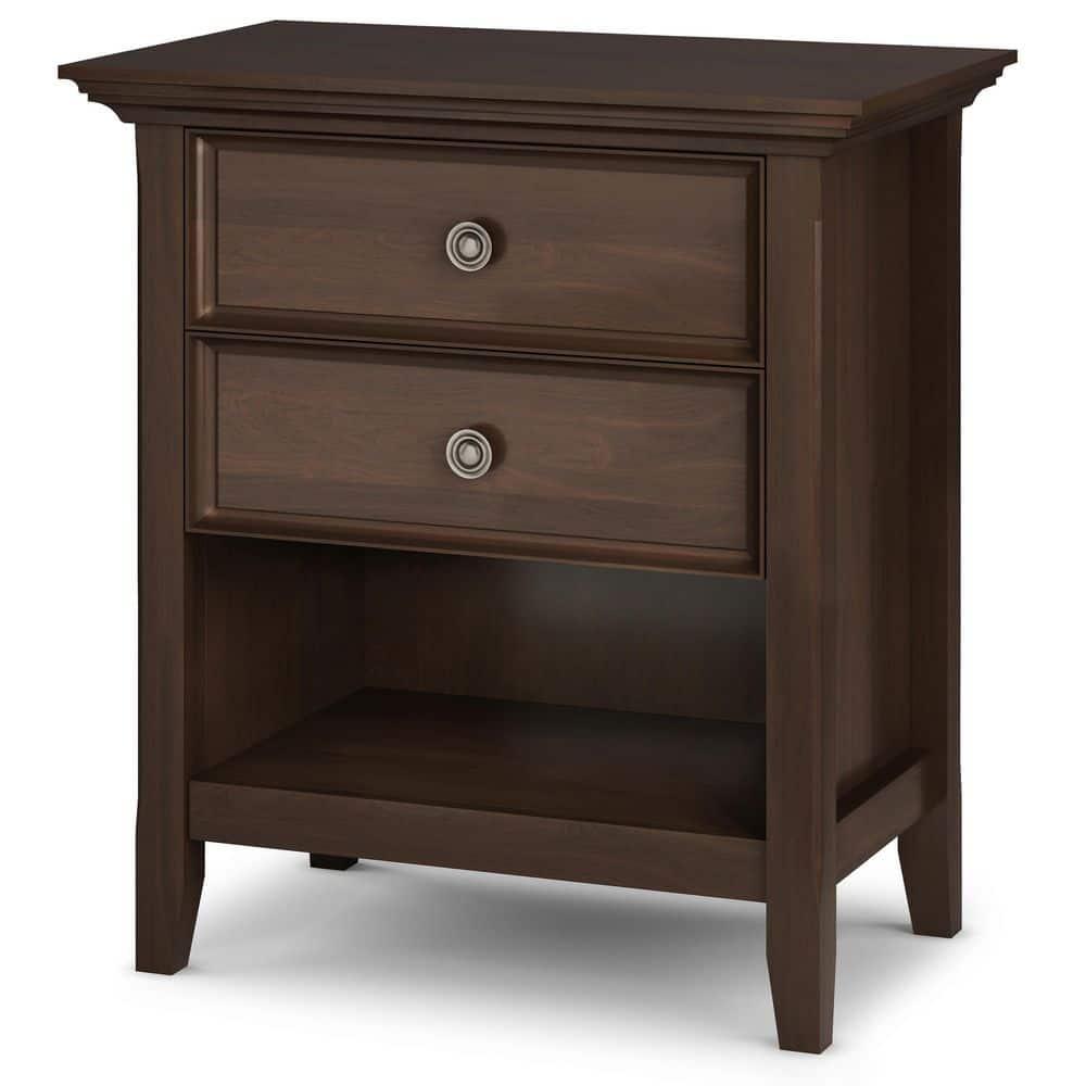 Simpli Home Amherst 24"W 2-Drawer Solid Wood Nightstand with Open Shelf