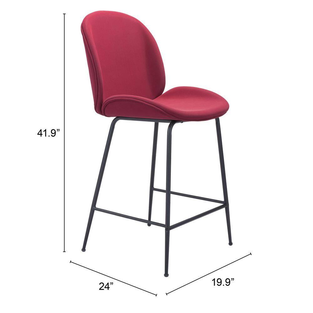 Miles Counter Stool Matte Black Steel Frame Velvet Upholstered Barstool
