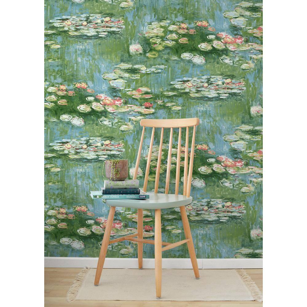 NextWall  Lily Pond Peel and Stick Wallpaper 20.5 in. W x 18 ft. L - Olive & Sky Blue