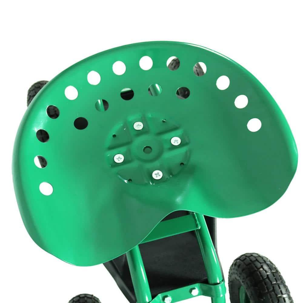 SunnyDaze Decor Steel Rolling Garden Cart Scooter with Swivel Seat and Tool Tray