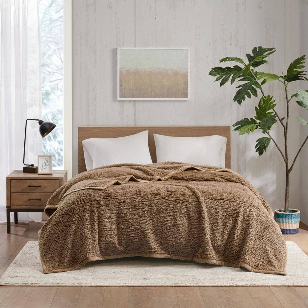 Twin Burlington Berber Bed Blanket Brown: Woolrich Velvet Transitional Style, OEKO-TEX Certified