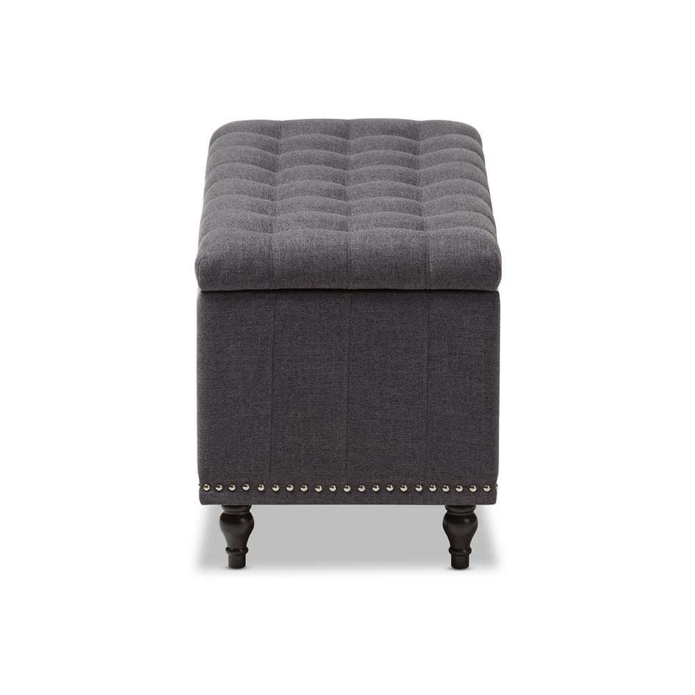 Baxton Studio Kaylee Modern Classic Fabric Upholstered Button - Tufting Storage Ottoman Bench - Dark Gray: Rectangle, Polyester, Wood Frame
