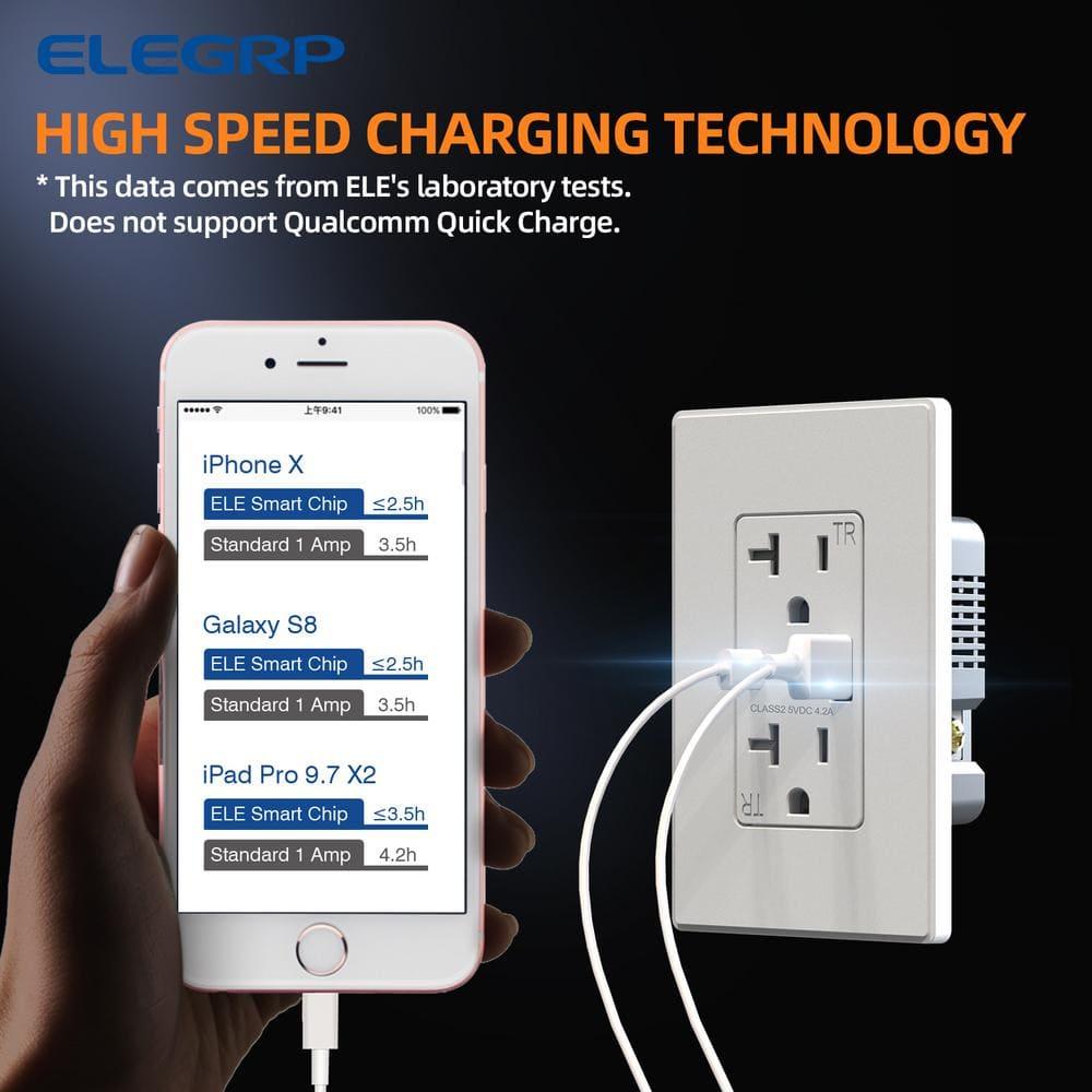 White 21W USB Wall Outlet with Type A and Type C Ports