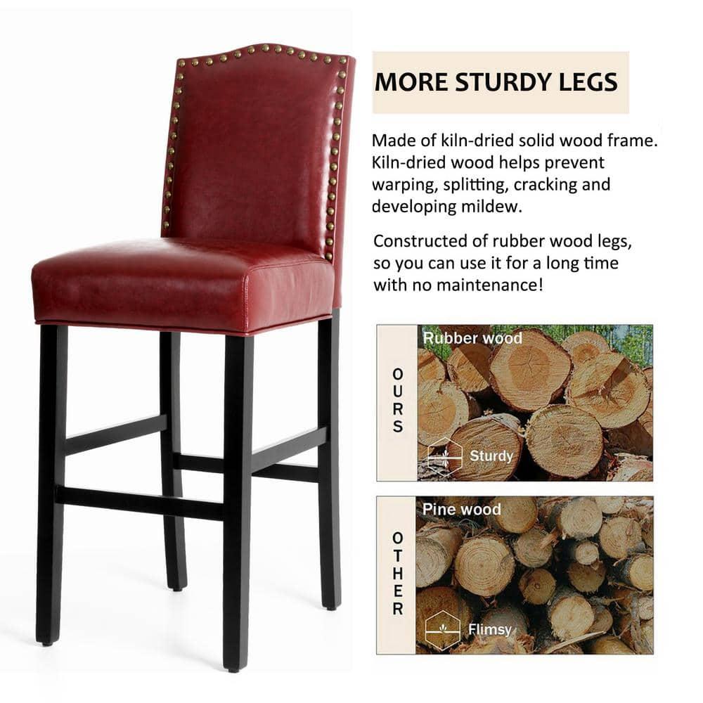 Set of 2 Upholstered PU Barstools with Studded Decor - Glitzhome