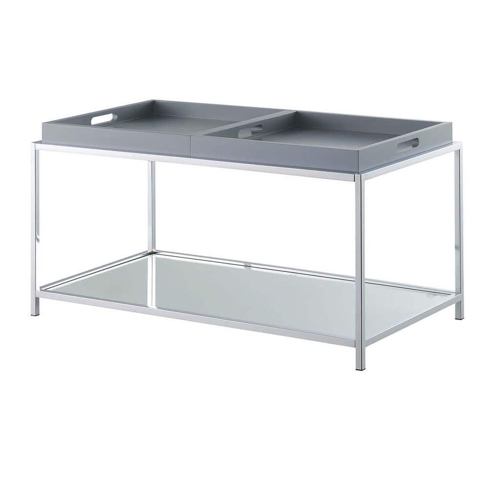 Convenience Concepts Tempered Glass Palm Beach Coffee Table with Tray, Gray
