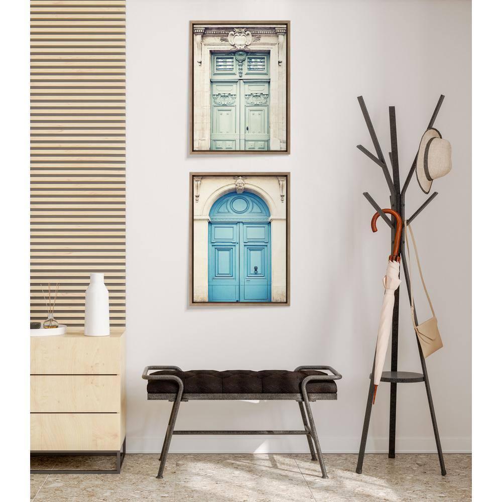 18" x 24" (Set of 2) Sylvie Classic Parisian Blue Paris Door by Caroline Mint Framed Wall Canvas Set Gold - Kate & Laurel All Things Decor
