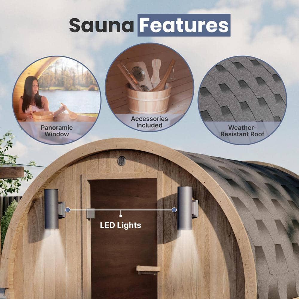 ALEKO Red Cedar Barrel Sauna with Panoramic Window - 8 kW UL Certified KIP Harvia Heater - 6-8 Person | Wayfair