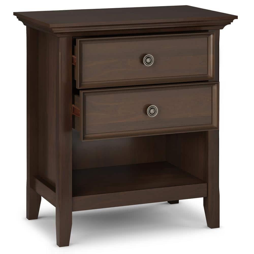 Simpli Home Amherst 24"W 2-Drawer Solid Wood Nightstand with Open Shelf