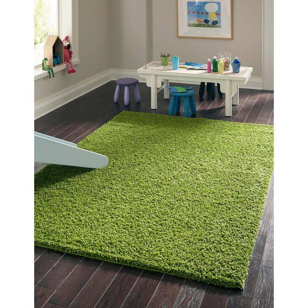 Unique Loom 4' 1 x 6' 1 Solid Shag Grass Green Area Rug