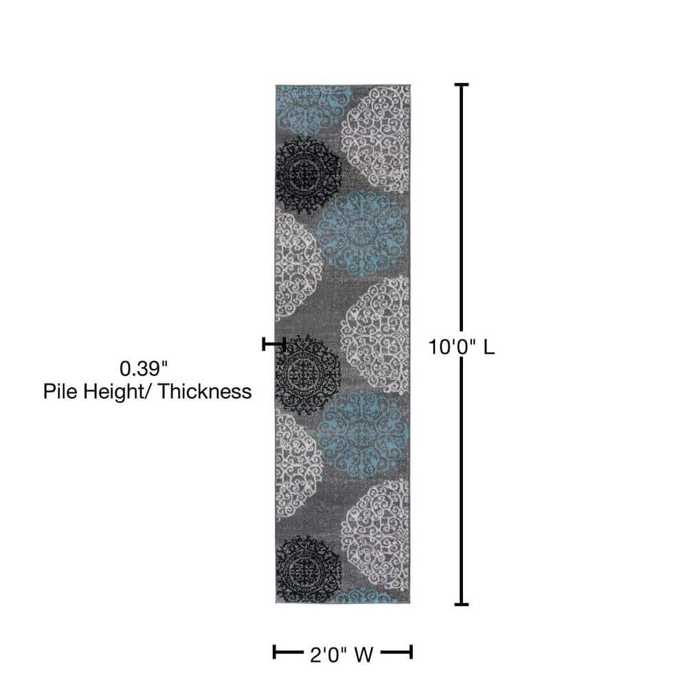World Rug Gallery Floral Gray 2' x 10' Runner Rug