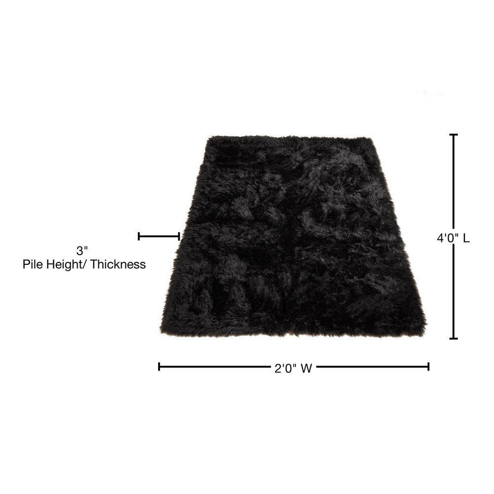 Walk on Me Faux Fur Super Soft Rug With Non-slip Backing 2'x4' Black