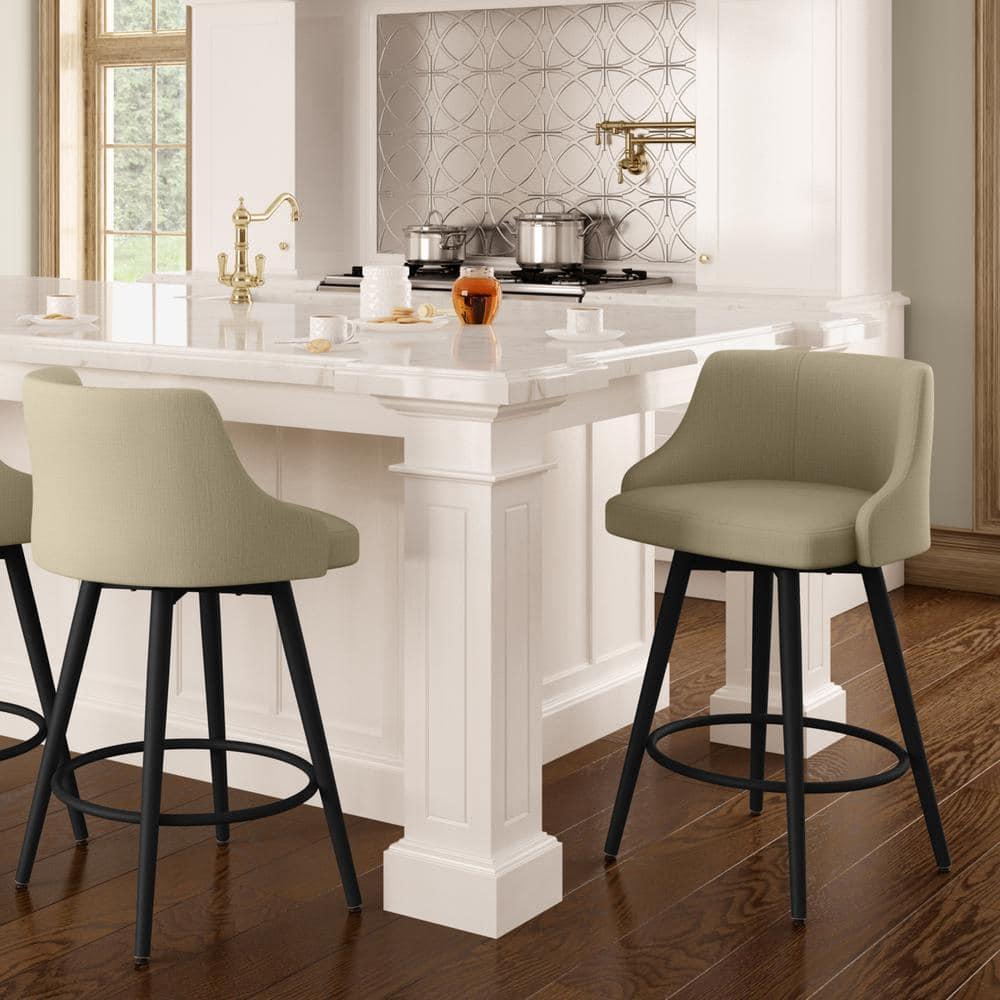 Amisco Duncan 26 In. Swivel Counter Stool - Beige Fabric / Black Metal