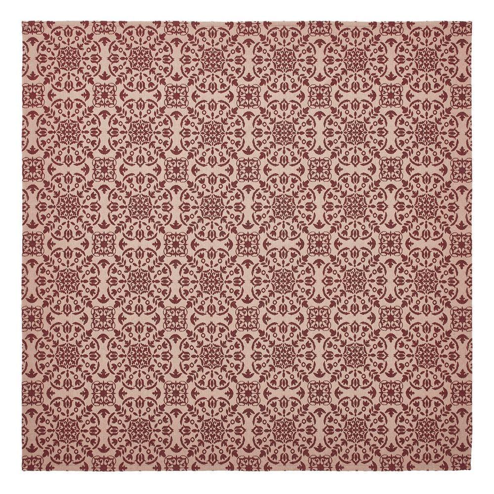 VHC Brands Custom House Burgundy & Tan Jacquard Table Topper 42x42, Kitchen and Dining Room Decor, Tabletop Accessory, Cotton, Custom House Collection, Square 42x42, Natural