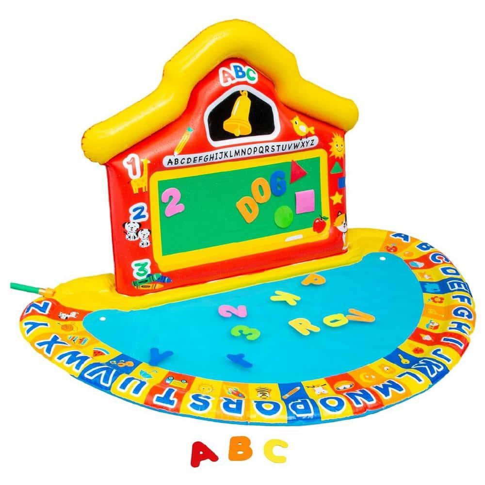 Banzai Jr School Splash Inflatable Educational Learning Schoolhouse Water Play Mat with 39 Letters, Numbers, and Shapes for Ages 3+