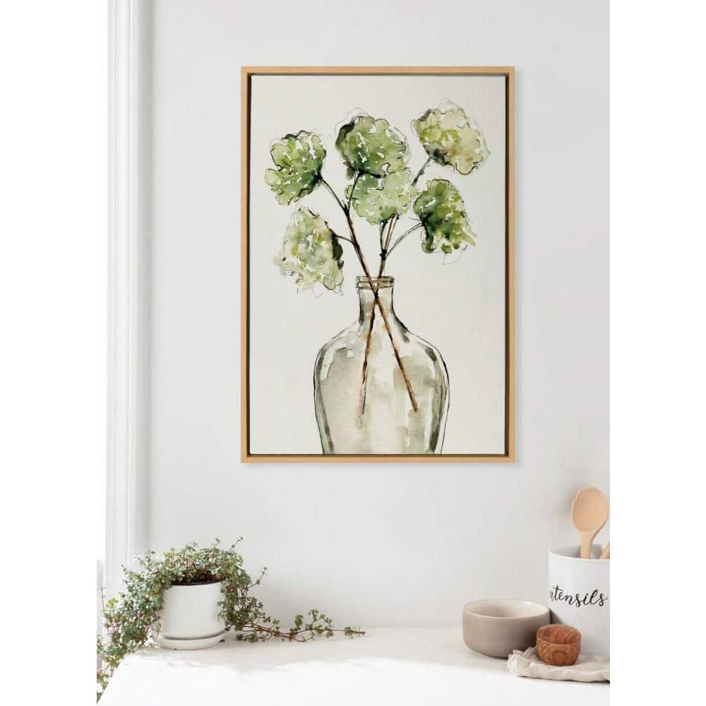 23" x 33" Sylvie Greenery Vase Framed Canvas by Sara Berrenson Natural - Kate & Laurel All Things Decor