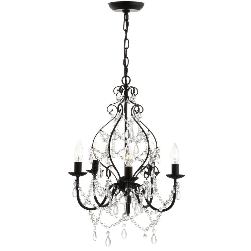 JONATHAN Y Maura 5-Light 17" Crystal/Metal LED Chandelier, Black, JYL9016A