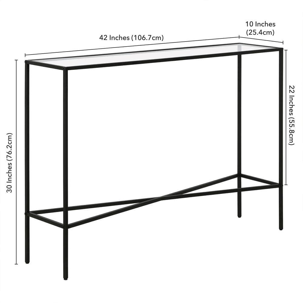 Evelyn&Zoe Henley 42" Wide Rectangular Console Table with Glass Top, Blackened Bronze