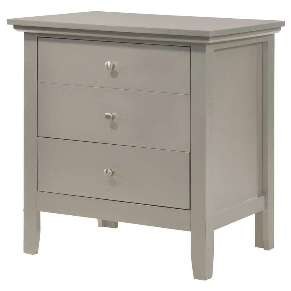 Passion Furniture Hammond 3-Drawer Silver Champagne Nightstand (26 in. H x 24 in. W x 18 in. D)