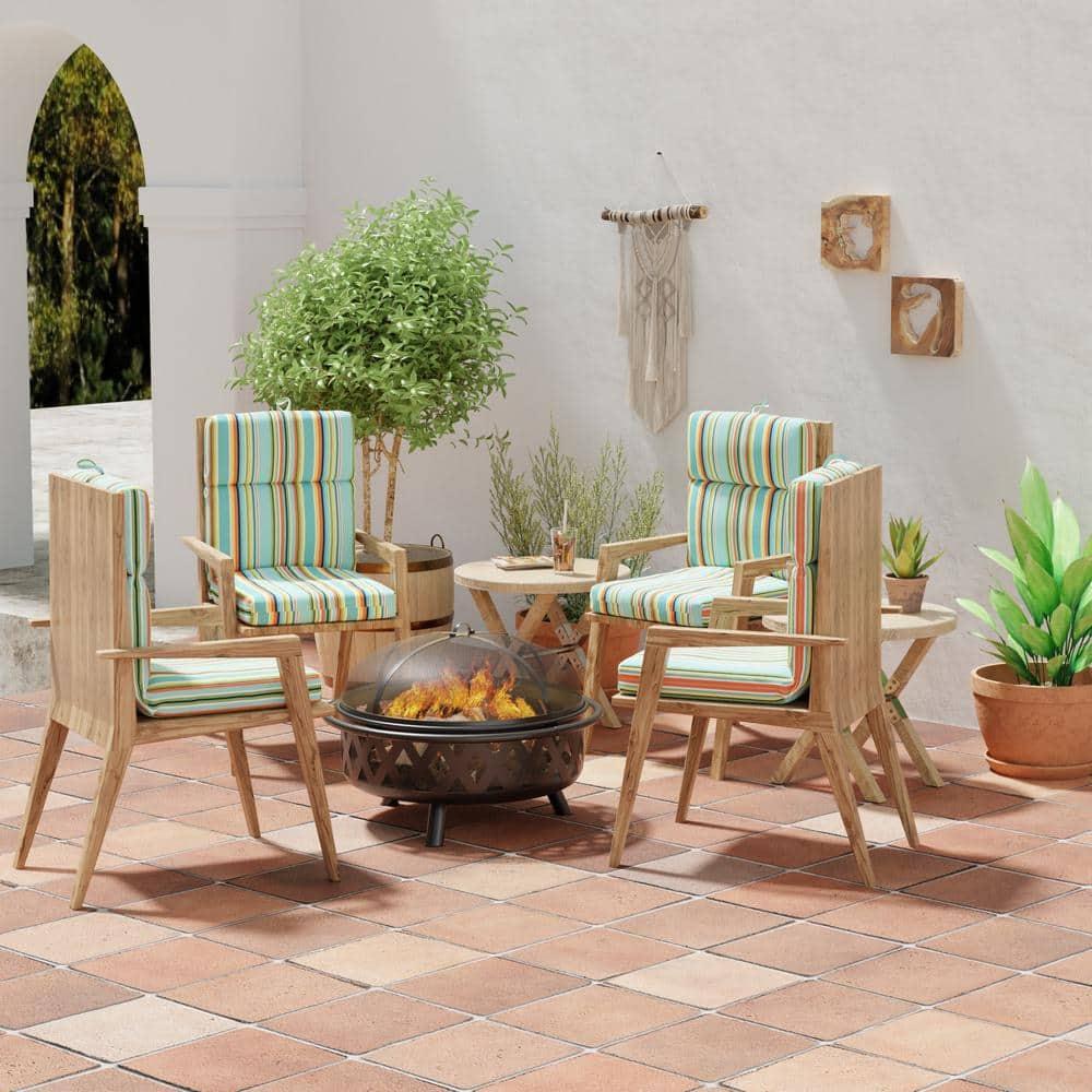 Jordan Manufacturing Cojín Rectangular para Silla de Exterior con Rayas Turquesas Mamba Pelican de 44" x 22" con Lazos y Presilla para Colgar