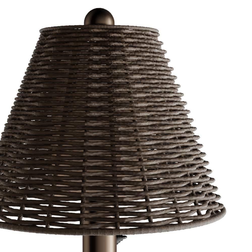 Umbrella Table Lamp 26784 with 2" mocha cream wicker and bronze tube body, straw linen shade fabric-Color:Walnut and Bronze