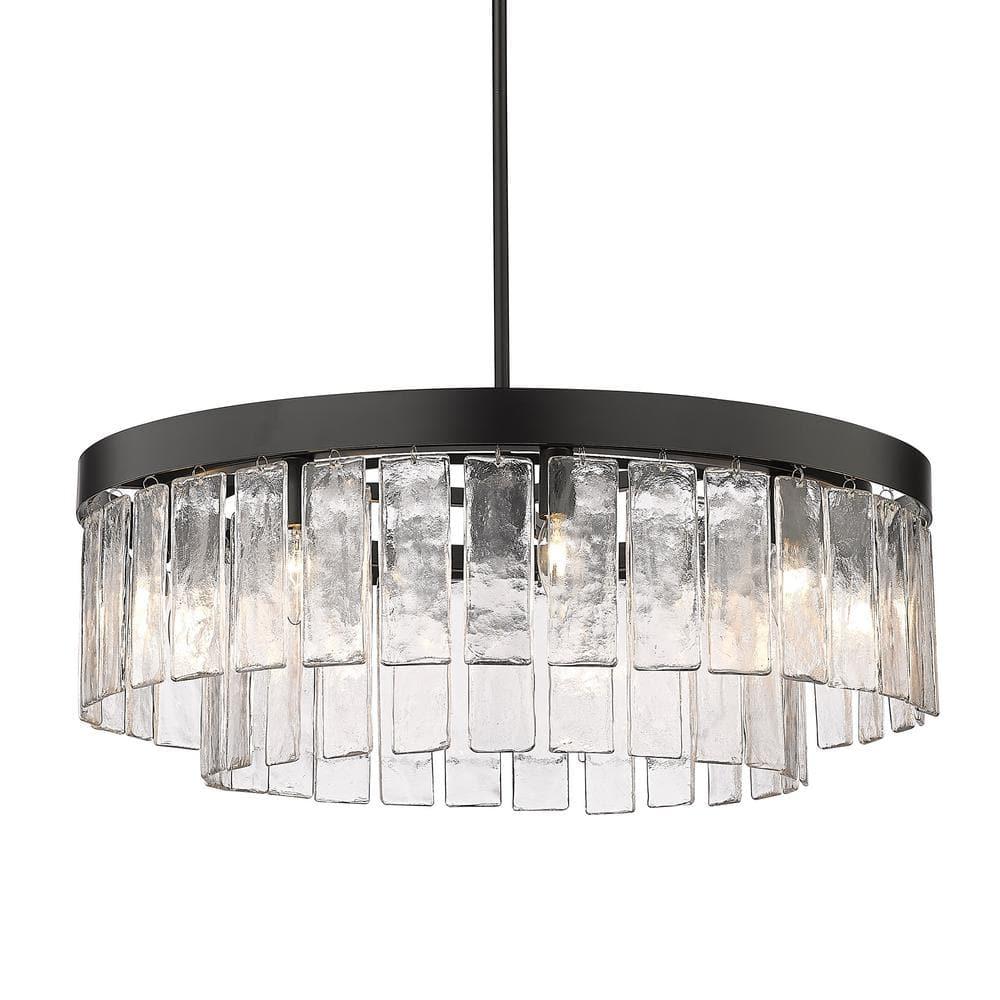Golden Lighting Ciara 9-Light Chandelier in Matte Black with Hammered Water Glass