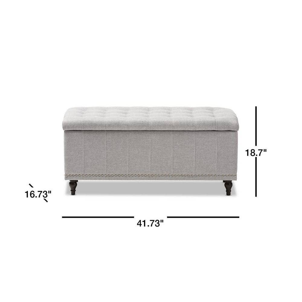 Baxton Studio Kaylee Modern Classic Fabric Upholstered Button - Tufting Storage Ottoman Bench - Grayish Beige: End of Bed, Rectangular Shape