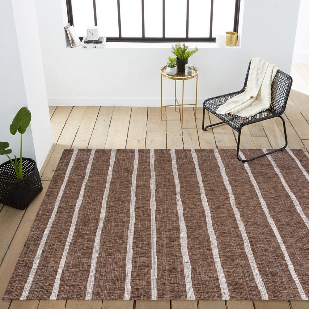 3'x5' Colonia Berber Stripe Indoor/Outdoor Area Rug, Brown/Beige - JONATHAN Y