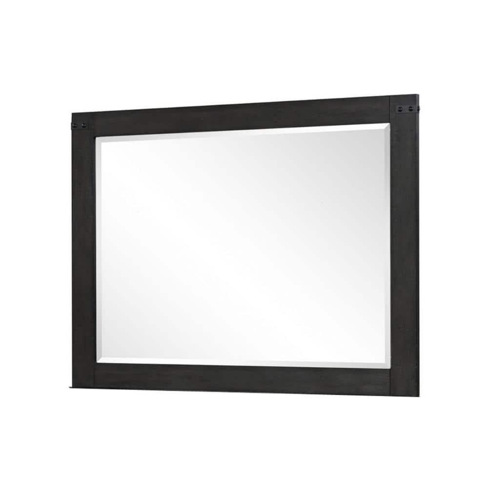 Benjara Galle 38 x 50 Dresser Mirror, Rectangular, Metal Accents, Dark Gray Wood