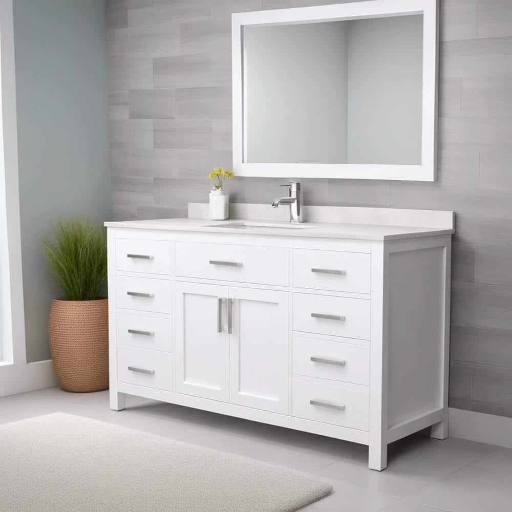 Beckett 60" Freestanding Single Bathroom Vanity with Cultured Marble Top