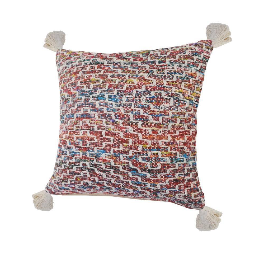 ZeaZu 20" X 20" Red Green Blue Yellow And Orange Polyester Geometric Zippered Pillow