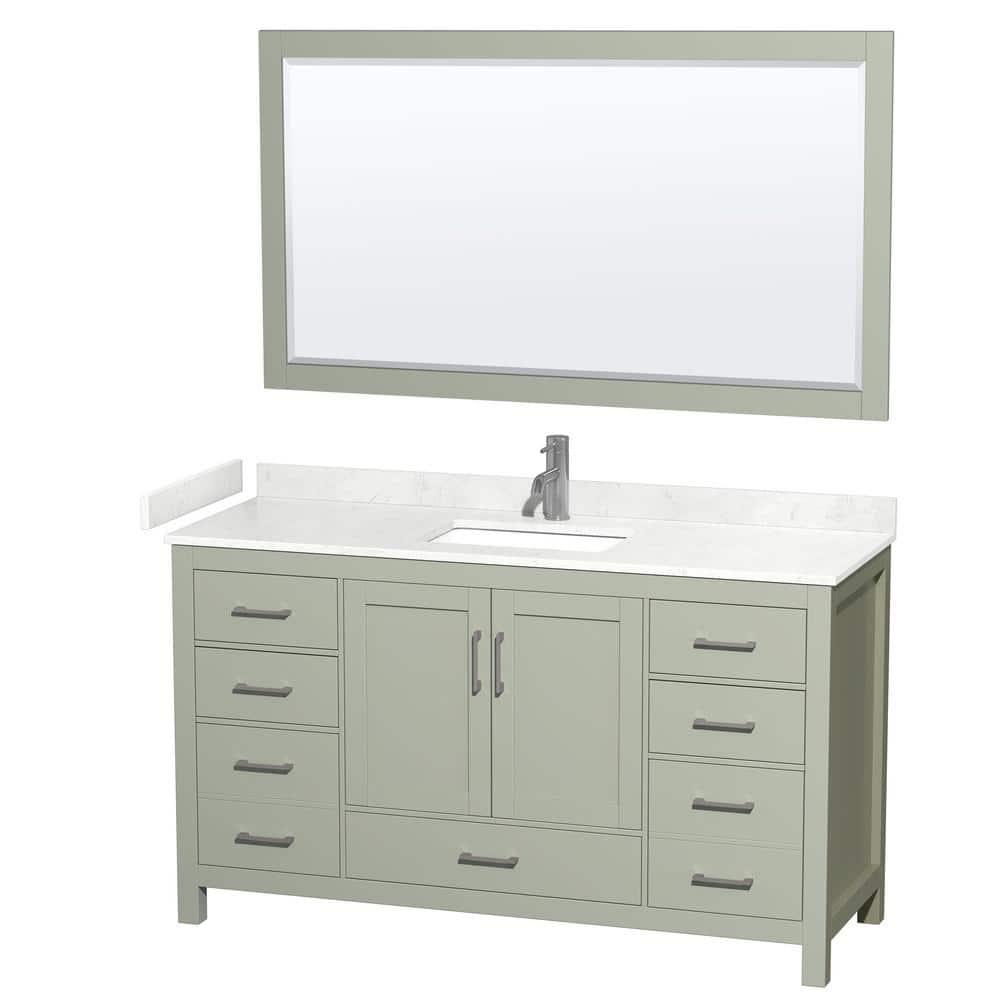 Wyndham Collection Sheffield 60" Freestanding Single Bathroom Vanity with Cultured Marble Top with 58" Mirror