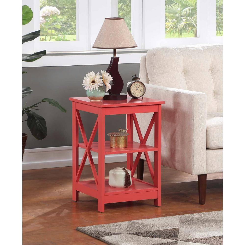 Convenience Concepts Oxford End Table with Shelves, Coral