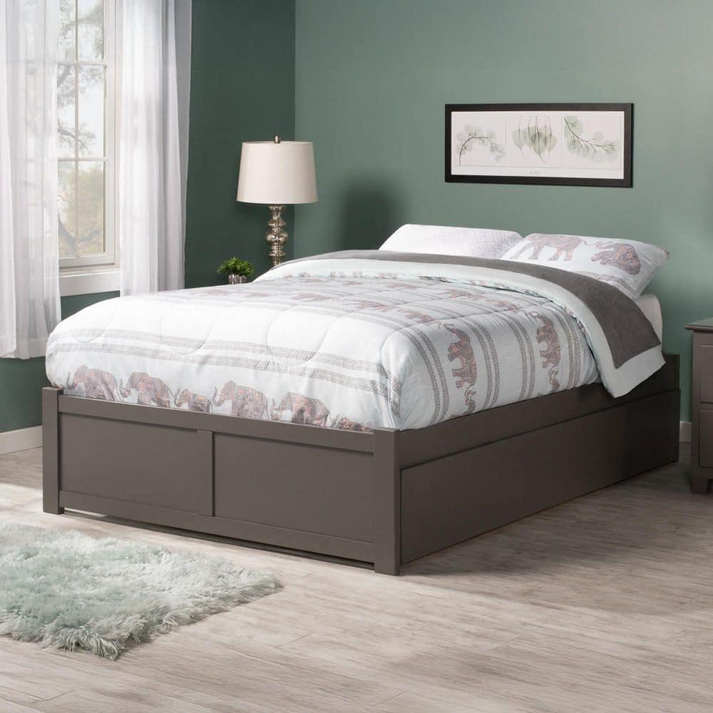 AFI Concord Queen Platform Solid Wood Panel Bed with Trundle in Grey