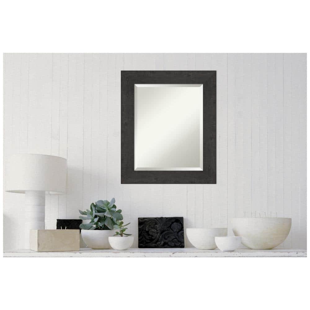Amanti Art Beveled Bathroom Wall Mirror - Rustic Plank Espresso Frame Outer Size: 21 x 25 in
