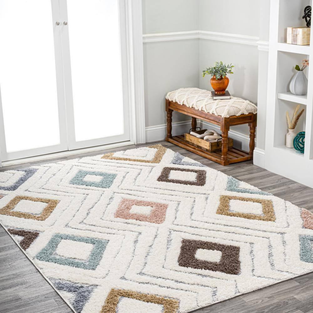 5' x 8' Amira Diamond High-Low Area Rug, Multi/Cream - JONATHAN Y