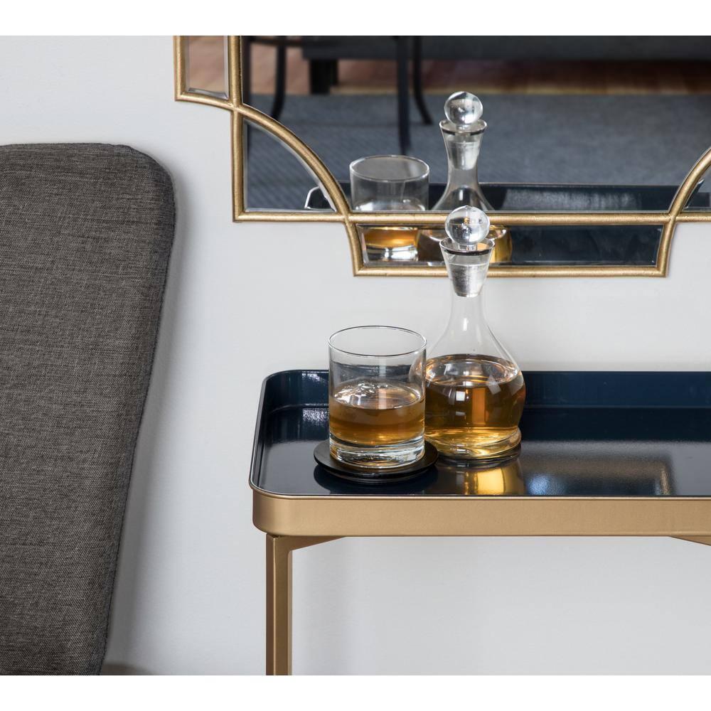 Kate and Laurel Celia Rectangle Metal Side Table, 18x12x26, Navy Blue and Gold