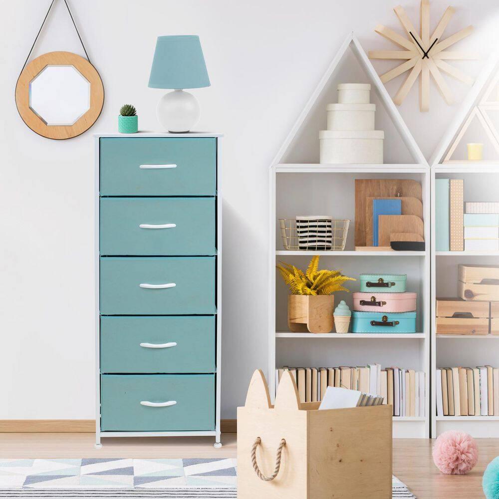 Sorbus Fabric Dresser for Kids Bedroom - Chest of 5 Drawers, Tall Storage Tower, Clothing Organizer, for Closet, for Playroom, for Nursery, Steel Frame, Fabric Bins - Wood Handle (Aqua)