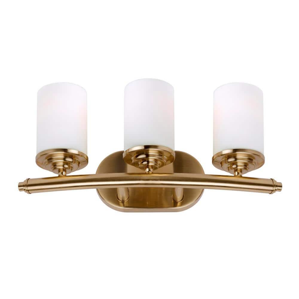 Ames  3-Light Soft Gold Bath Light with Satin Opal Glass - Soft Gold