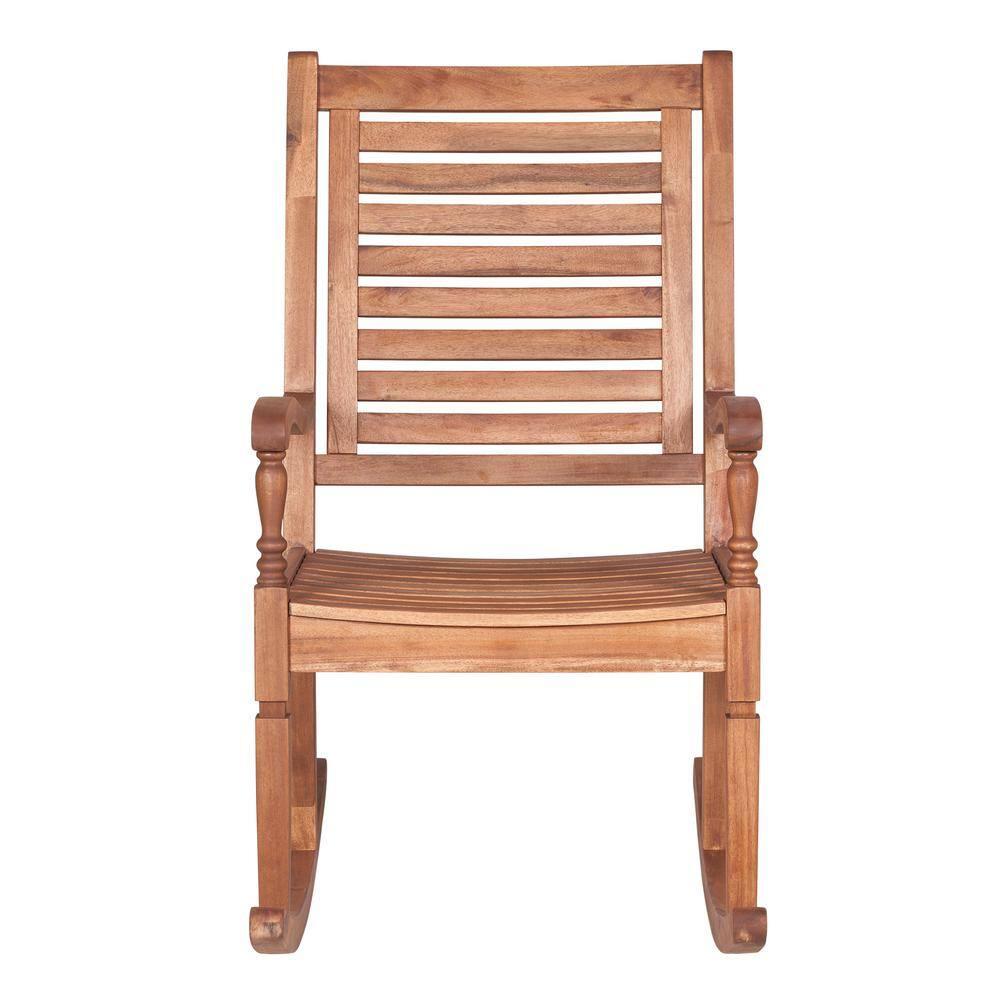 Walker Edison Solid Wood Outdoor Patio Rocking Chair, Brown