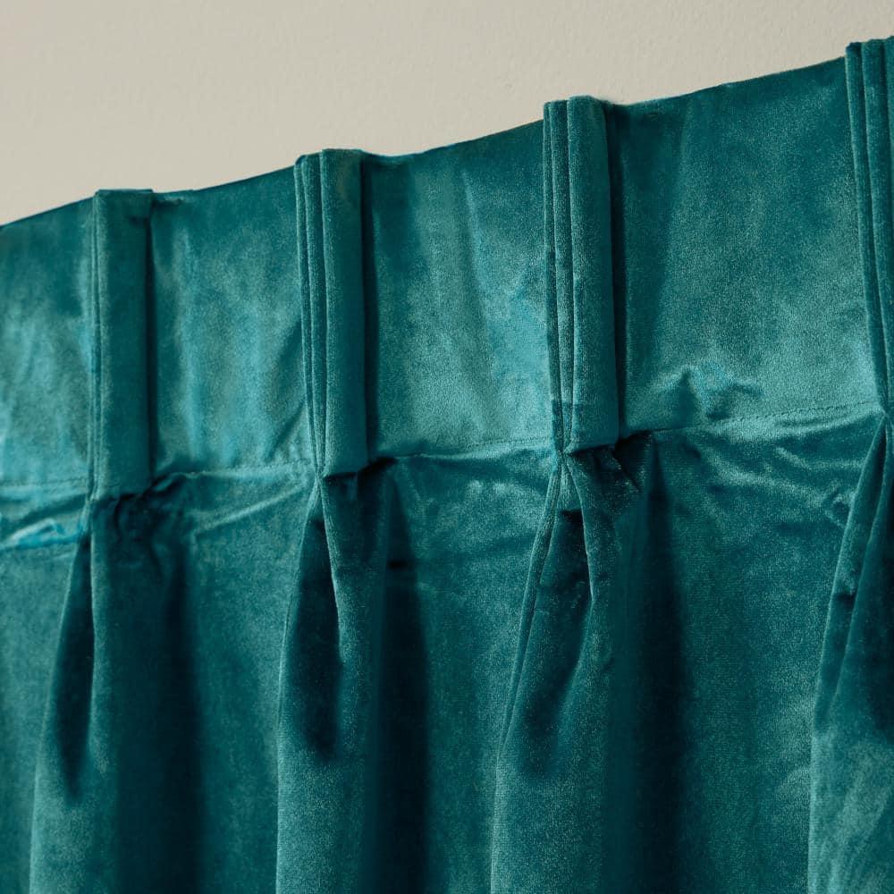 TOWN & COUNTRY LUXE Velour Solid Heavyweight Indoor Curtains, Light Filtering Opacity, Triple Pinch Pleat Top, Plush Velvet, 2-Pack Set, 27"x84", Teal