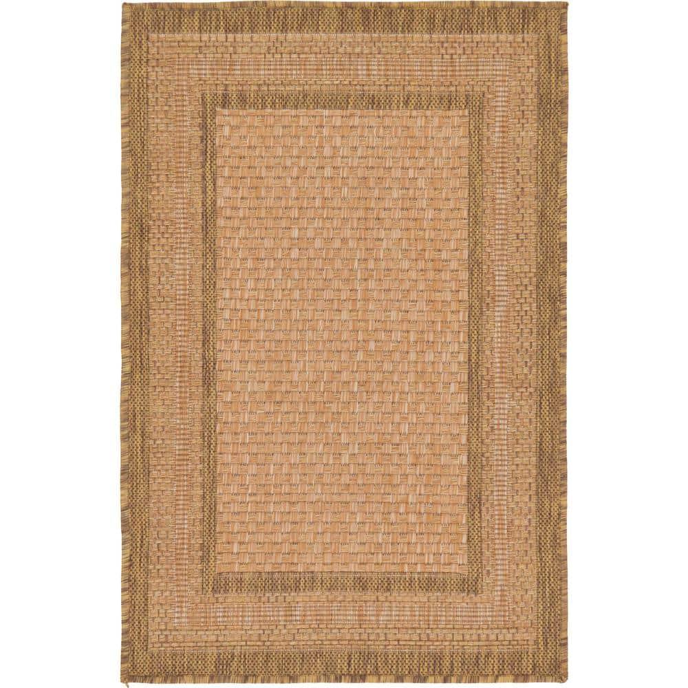 Unique Loom 2' 2 x 3' 0 Tan Outdoor Border Multi Border Area Rug