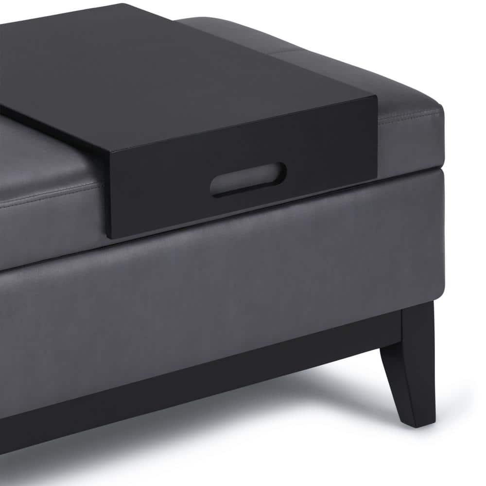 Simpli Home Oregon 42"W Upholstered Storage Ottoman Bench with Lift-Top Lid and Tray