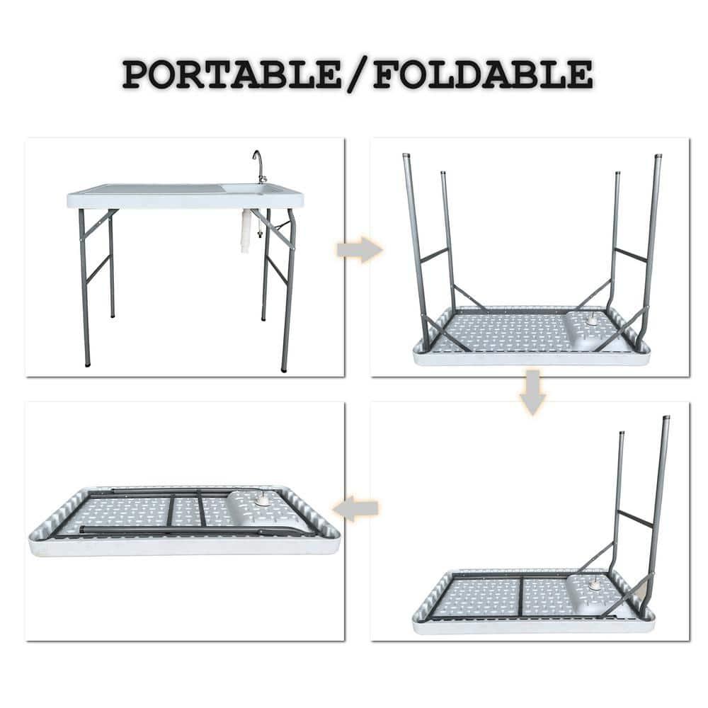 Kadyn Fish Cleaning Table with Sink, Portable Folding Camping Table with Faucet,Outdoor Fish Cleaning Station for Patio