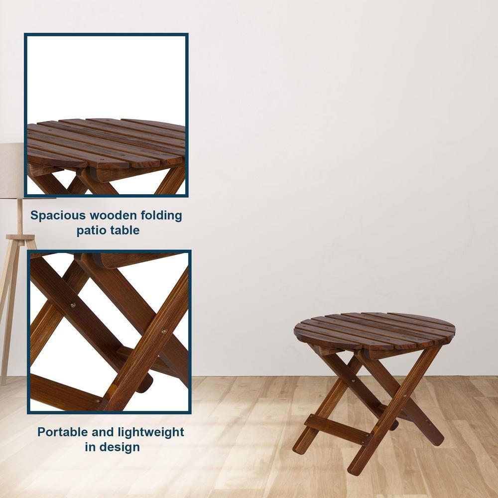 Shine Company Adirondack Round Cedar Wood Foldable Side Table in Brown